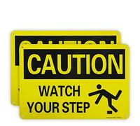 Paquete de 2 letreros de seguridad de precaución Watch Your Step, 10 x 7 pulgadas, 0.4 pulgadas, aluminio libre de óxido, protección UV y resistente a la intemperie