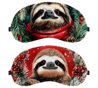 Paquete de 2 lindos perezosos en corona de Navidad, máscara de dormir roja, bloquea completamente la luz para dormir de lado, cero presión ocular con los ojos vendados, cubierta ajustable para sombra