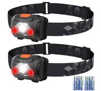 Paquete de 2 linternas frontales, linterna frontal LED, luz roja, luz blanca, batería AAA, linterna frontal impermeable IPX4, 4 modos, linternas frontales con faro, perfectas para correr, acampar