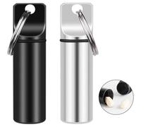 Paquete de 2 llaveros pequeños de bolsillo para pastillas, mini pastillero portátil de aleación de aluminio, contenedor para bolso, botella de soporte de metal impermeable para llavero de viaje par