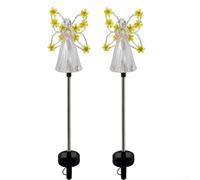 Paquete de 2 luces de ángel alimentadas por energía solar con LED que cambian de color para jardín al aire libre e iluminación conmemorativa, luces de paisaje resistentes a la intemperie, adecuadas