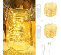 Paquete de 2 luces de hadas de 10 m, 100 LED, luces recargables tipo C con gancho, luz de alambre de cobre impermeable para iluminación interior y exterior, botella de árbol de Navidad, dormitorio