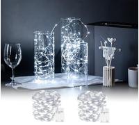 Paquete de 2 luces de hadas que funcionan con pilas con temporizador, 50 LED de 16 pies, luces parpadeantes impermeables para interiores y exteriores, cadena de luces cortables para el hogar