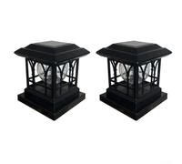 Paquete de 2 luces solares con diseño de vidrio agrietado para valla, modo dual que cambia de color, acabado negro, impermeable, IP44, iluminación de camino de jardín, sensor de atardecer a amanecer