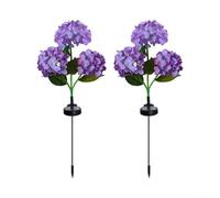 Paquete de 2 luces solares de hortensias, luces de estaca de flores para exteriores con 3 cabezales, lámparas automáticas de decoración de caminos de jardín del atardecer al amanecer, focos de césped