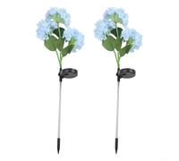 Paquete de 2 luces solares de hortensias, luces de estaca de flores para exteriores con 3 cabezales, lámparas automáticas de decoración de caminos de jardín del atardecer al amanecer, focos de césped
