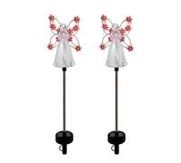 Paquete de 2 luces solares LED de ángel, luces solares de jardín, decoración de jardín al aire libre, luces solares impermeables para Halloween, Navidad (rojo rosa)