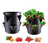 Paquete de 2 macetas de fresas para exteriores, macetas de jardín de fresas con 6 bolsillos laterales de cultivo, bolsa portátil transpirable de 7 galones para interiores y exteriores