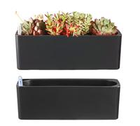 Paquete de 2 macetas rectangulares de riego automático de 15.6 x 5.4 Pulgadas, macetas rectangulares para Interiores con riego automático, macetas de plástico con Agujeros de Drenaje, Maceta Negra