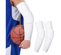Paquete de 2 mangas para brazo de baloncesto, mangas de brazo de voleibol, mangas acolchadas anticolisión de panal, Blanco, X-Small