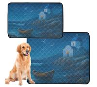 Paquete de 2 mantas para orina de perros y gatos, almohadillas antideslizantes para piso para coche y avión, 24 x 36 pulgadas + 36 x 42 pulgadas, iglesia blanca