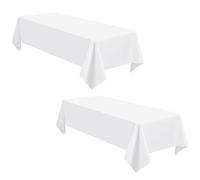 Paquete de 2 manteles blancos de 153 x 320 cm, manteles de tela de poliéster rectangulares para mesas de 8 pies, manteles blancos, manteles para bodas, cumpleaños, fiestas, decoración de mesa