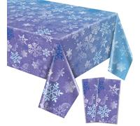 Paquete de 2 manteles de Copo de Nieve de Invierno, 220x130cm Cubierta de Mesa de Copo de Nieve Azul y púrpura Decoraciones de Winter Wonderland para niñas Fiesta de cumpleaños de Princesas Navidad