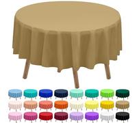 Paquete de 2 manteles desechables de plástico dorado de 84 pulgadas, manteles de vinilo PEVA para barbacoa, picnic, cumpleaños, boda, banquete, fiestas, mesa redonda de 6 pies