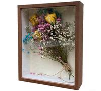 Paquete de 2 marcos de fotos hechos a mano con flores secas 3D huecas con exhibición de muestras de mariposa, caja de sombra de MDF para manualidades, arte epoxi, 5 x 7 pulgadas (madera de nogal B)
