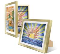 Paquete de 2 marcos de obras de arte para niños, caballetes intercambiables de 10 x 12.5 pulgadas, colgadores, 2 alfombrillas para marcos de fotos de 9 x 12, A4, 8.5 x 11 pulgadas, proyectos de arte