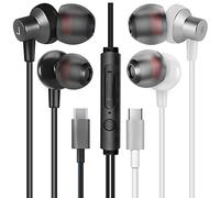 【Paquete de 2】MAS CARNEY Auriculares Internos con Cable USB C TI3, Micrófono para Samsung, Huawei, OPPO, Google Pixel y Otros Teléfonos Inteligentes con Interfaz Tipo C- Negro/Blanco