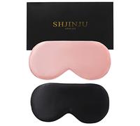 Paquete de 2 máscaras de ojos de seda natural 100% real, máscara de dormir de seda, regalo de ojos hinchados con correas ajustables, máscara de ojos para dormir, máscara de ojos SHJINJU (negro y