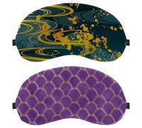 Paquete de 2 máscaras de ojos moradas con patrón de escamas de sirena doradas, máscara de dormir para dormir de lado, máscara de ojos suave para mujeres y hombres, bloqueo de luz completo, cero