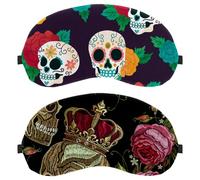 Paquete de 2 máscaras para dormir de calavera con corona de rosa, bloquea completamente la luz para dormir de lado, cero presión ocular con los ojos vendados, cubierta ajustable para sombra de ojos
