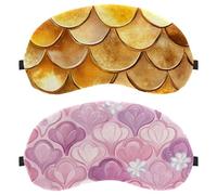 Paquete de 2 máscaras para dormir, escamas de sirena con flor que bloquean completamente la luz para dormir de lado, cero presión ocular con los ojos vendados, cubierta ajustable para sombra de ojos