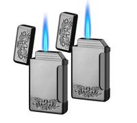 Paquete de 2 mecheros recargables de butano de llama simple, a prueba de viento, encendedor de llama ajustable para hombres y mujeres (sin butano)