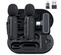 Paquete de 2 micrófonos Lavalier inalámbricos para iPhone, iPad, Android, incluye funda de carga y adaptador de clavija, reducción de ruido, micrófono de solapa para YouTuber, grabación, vlog,