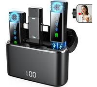Paquete de 2 micrófonos Lavalier inalámbricos para iPhone, iPad Android, Mini micrófono de reducción Activa de Ruido con Funda de Carga, micrófonos de Clip 7H para entrevista, grabación, vlogging