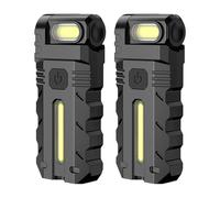 Paquete de 2 mini linternas, linterna Edc con cabezal giratorio de 180° con fuerte base magnética y recargable por USB-C, luz de llavero compacta para trabajo con manos libres, camping, emergenc