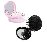 Paquete De 2 Mini Peines Con Cojín De Aire, Peine Con Espejo, Herramientas Para El Cabello, Peine Plegable, Peine Portátil, Herramientas De Peinado (Rosa, Negro)