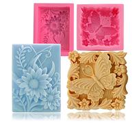 Paquete de 2 moldes de jabón de flores de mariposa para hacer jabón, molde de silicona floral 3D para jabones hechos a mano, bombas de baño, barras de loción, cera de abejas, velas, arcilla polimérica