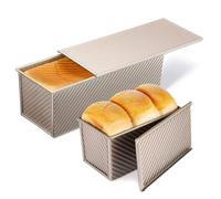 Paquete de 2 moldes para pan Pullman con tapa, 13 x 4 y 9 x 4 pulgadas (capacidad de masa de 2.2 libras y 1 libra), molde antiadherente para pan casero, dorado