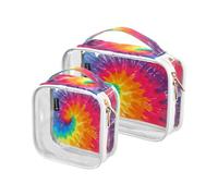 Paquete de 2 neceseres de maquillaje transparente para viajes, arte abstracto, teñido anudado, para mujeres, hombres y niñas, bolsa organizadora colorida para artículos esenciales de viaje,