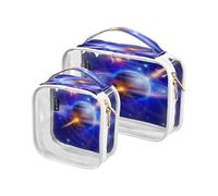 Paquete de 2 neceseres de maquillaje transparentes para viajes, diseño de estrellas espaciales, planetas, para mujeres, hombres y niñas, universo, galaxia, espacio espacial, bolsa organizadora para