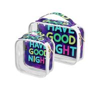 Paquete de 2 neceseres decorativos transparentes con texto en inglés «Have A Good Night», aprobado por la TSA, multifuncional, bolsa de viaje, kit de afeitado para hombre, Que tengas una buena noche,