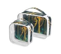 Paquete de 2 neceseres decorativos transparentes de viaje con diseño de Tarot Astrología de Guerrero Dorado, aprobado por la TSA, resistente al agua, bolsa de viaje esencial para maquillaje, tarot