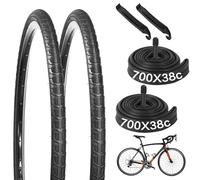 Paquete de 2 neumáticos de bicicleta de 700 x 38C y tubos de bicicleta de 700 x 35-43C con palancas de neumáticos, neumáticos de grava 700C de 28 pulgadas de 1.5, se adapta a bicicletas híbridas de