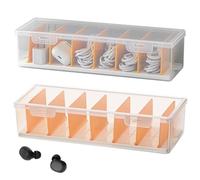 Paquete de 2 organizadores de cables de datos, caja de plástico transparente, caja organizadora de cables, 7 separadores extraíbles, organizador de cables que se pueden personalizar