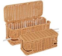 Paquete de 2 organizadores de cables de ratán con tapa, organizador de cables de ratán tejido a mano, organizador de cables para TV, tiras de alimentación, concentrador USB, almacenamiento de control