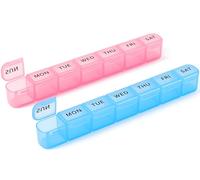 Paquete de 2 organizadores semanales de píldoras, pastillero grande para 7 días, azul y rosa