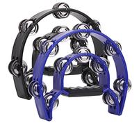 Paquete de 2 panderetas de doble fila de 10 pulgadas para adultos, pandereta musical de media luna, 20 sonajeros de metal, tambor de percusión de mano, panderetas de percusión musical de plástico para