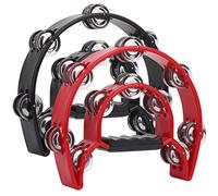 Paquete de 2 panderetas de doble fila de 10 pulgadas para adultos, pandereta musical de media luna, 20 sonajeros de metal, tambor de percusión de mano, panderetas de percusión musical de plástico para