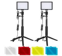 Paquete de 2 Paneles de Video LED Luz de Escritorio Iluminación de fotografía portátil con 2 * Luz de Relleno Regulable 5600K + 2 * Trípode Extensible + 2 * Cabeza esférica