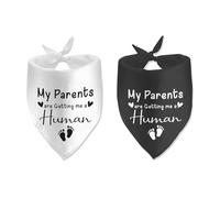 Paquete de 2 pañuelos para perros con texto en inglés "My Parents are Getting Me a Human Dog" para anunciar el embarazo, bandana para perros, accesorios para mascotas, para amantes de los perros,