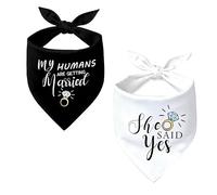 Paquete de 2 pañuelos para perros My Humans are Getting Married She Said Yes para perro, regalos de compromiso, boda, fotos, compromiso, bandana para perro, bufanda para mascotas (negro/blanco)