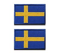 Paquete de 2 parches bordados tácticos de la bandera de Suecia, 3.15 x 2 pulgadas, bandera sueca nórdica, uniforme militar, parche para coser, cierres de bucle y gancho para fijar a mochila táctica,