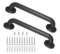 Paquete de 2 pasamanos industriales de metal de 16 pulgadas, para interiores y exteriores, pasamanos de seguridad (negro mate) para escaleras, barras de pared, agarre de pared para ancianos