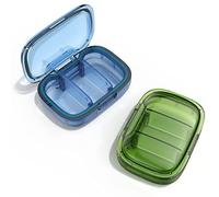 Paquete de 2 pastilleros pequeños de 3 compartimentos, estuche a prueba de humedad, organizador de viaje para bolso de bolsillo, contenedor de vitaminas portátil diario, aceite de pescado y