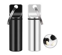 Paquete de 2 pastilleros pequeños de bolsillo, portable, mini organizador de píldoras de aleación de aluminio para bolso, resistente al agua, soporte de píldoras de metal, botella de medicina para campamento al aire libre, viajes, Negro y plateado, 1