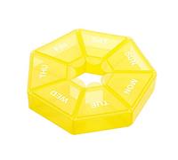 Paquete de 2 pastilleros semanales de plástico con 7 rejillas de almacenamiento para tabletas, dispensador de viaje, campamento, caja de accesorios, color amarillo